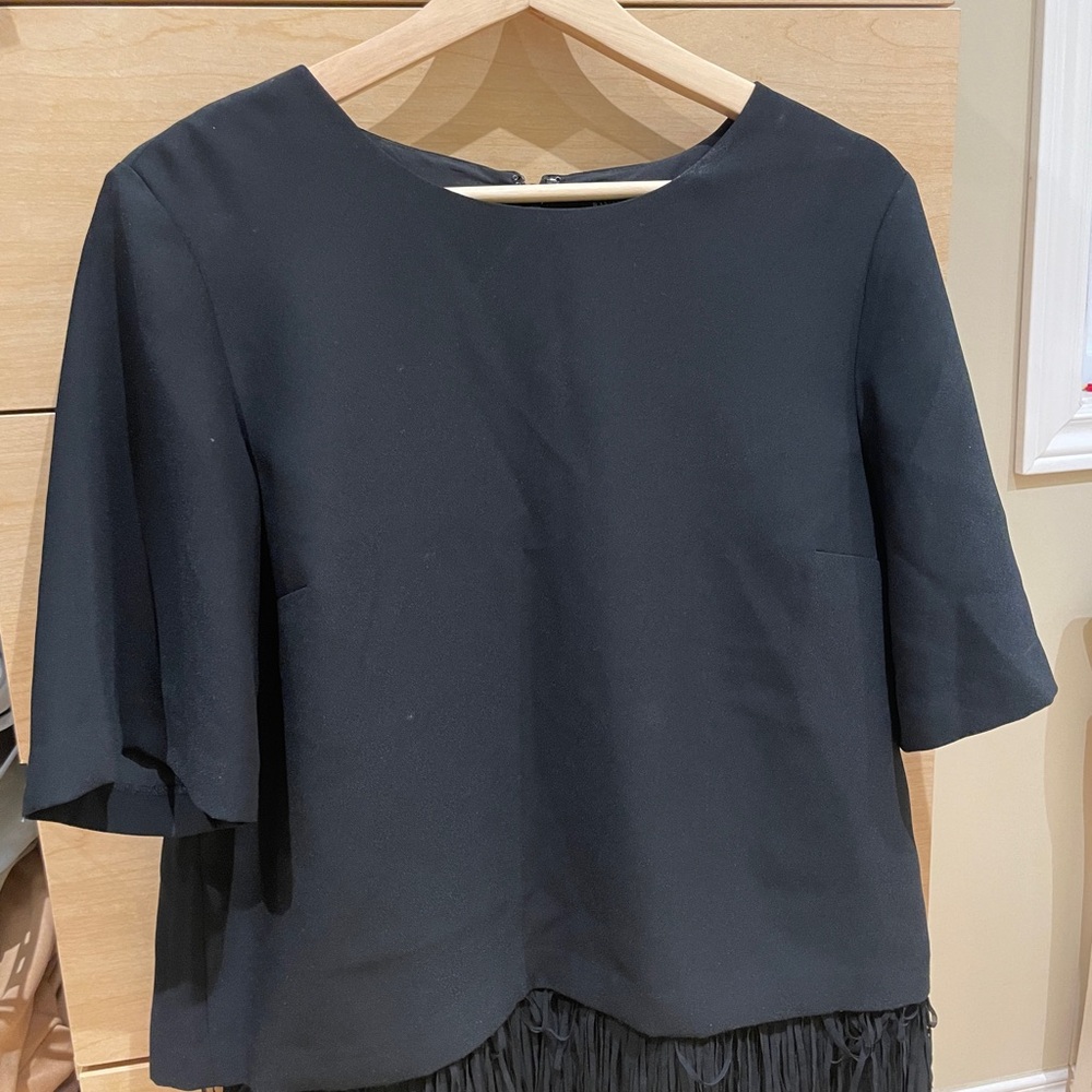 RARE Banana Republic Black Blouse with Fringe Detail
